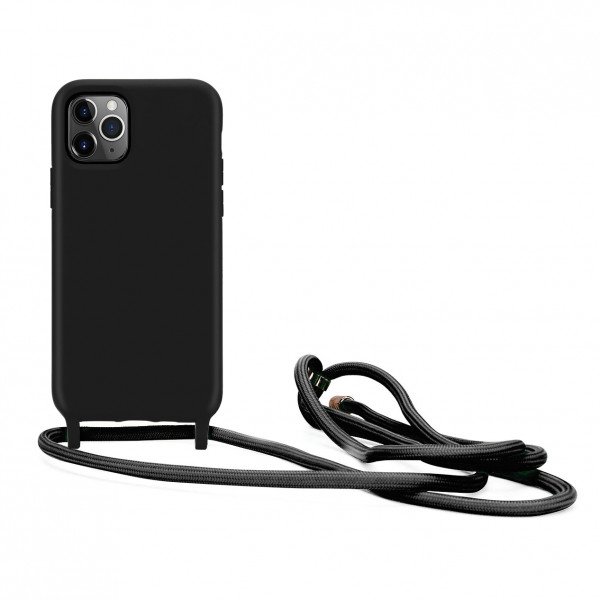 Wholesale Crossbody Lanyard Neck Strap Adjustable Necklace Pro Silicone Case Bag for iPhone 12 Pro Max 6.7 (Black)